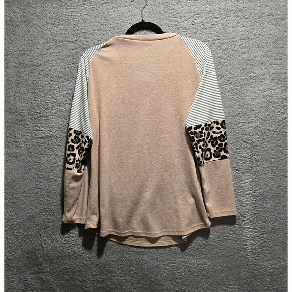 Womens Leopard Print Color Block Tunics Sz L Casual Long Sleeve Tops Animal Soft - Picture 6 of 8
